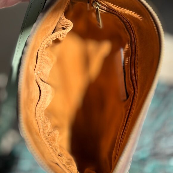 Patricia Nash Vallata Burnished Tooled Italian Leather Crossbody in Sage Green! - Picture 5 of 5